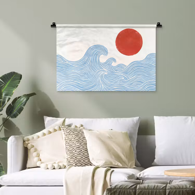 Zon - Golven - Oceaan - Abstract - Rood Wandkleed katoen klein -sfeer7