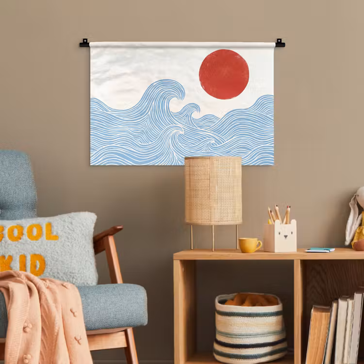 Zon - Golven - Oceaan - Abstract - Rood Wandkleed katoen klein -wsfeer4_kind