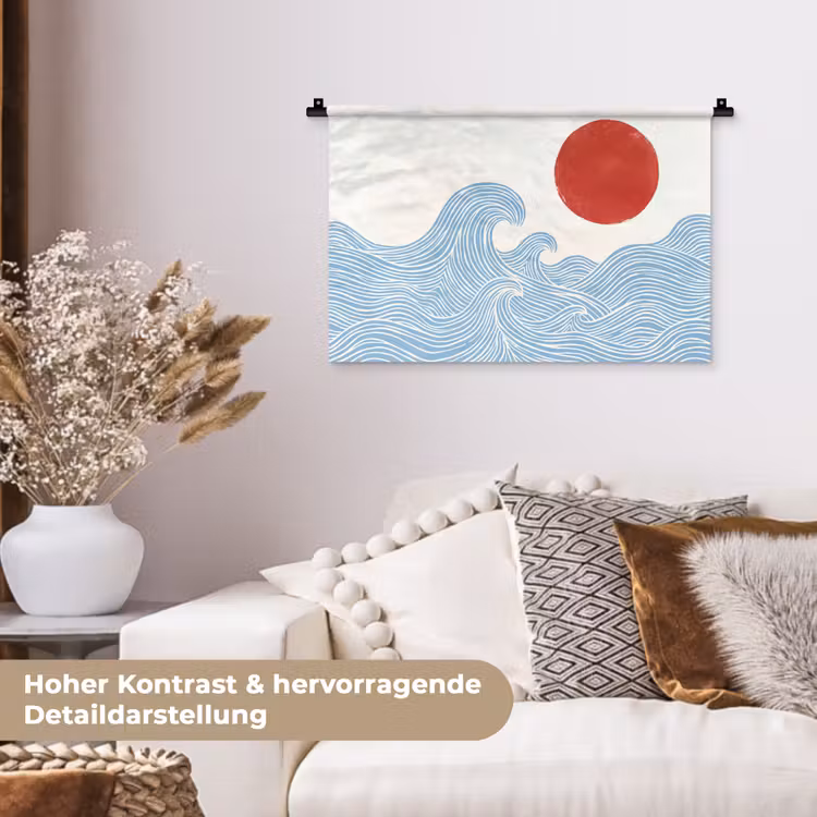 Zon - Golven - Oceaan - Abstract - Rood Wandkleed katoen klein -tsfeer1_DE