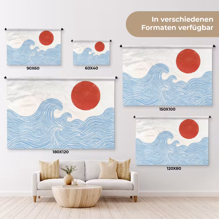 Zon - Golven - Oceaan - Abstract - Rood Wandkleed katoen klein -tsfeer8_DE