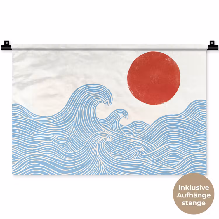 Zon - Golven - Oceaan - Abstract - Rood Wandkleed katoen klein -t3d_DE