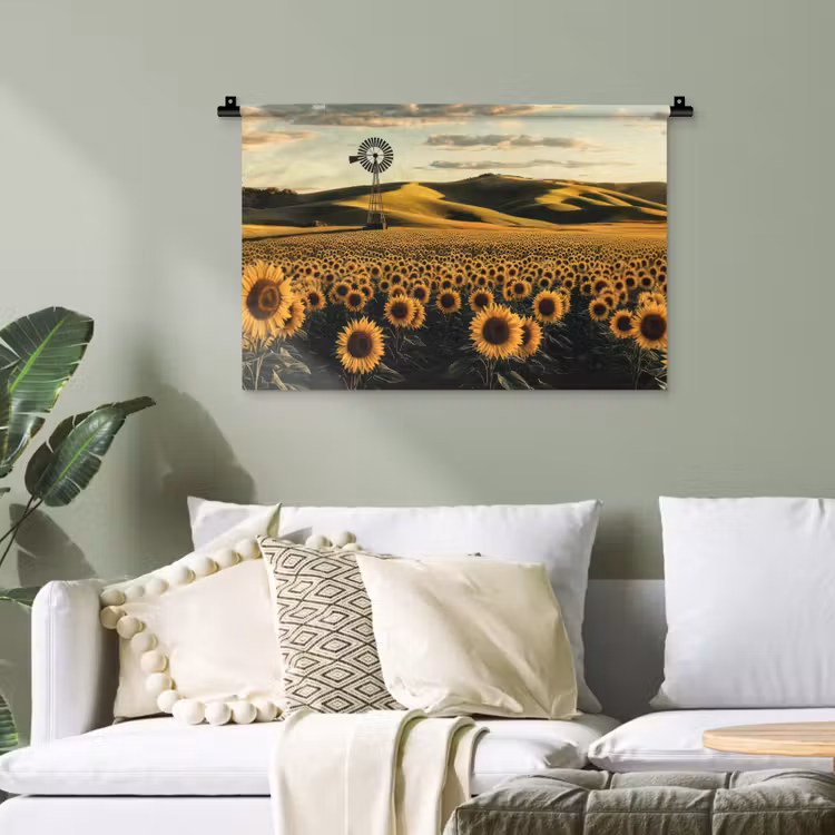 Zonnebloem - Veld - Windmolen Wandkleed katoen klein -sfeer7