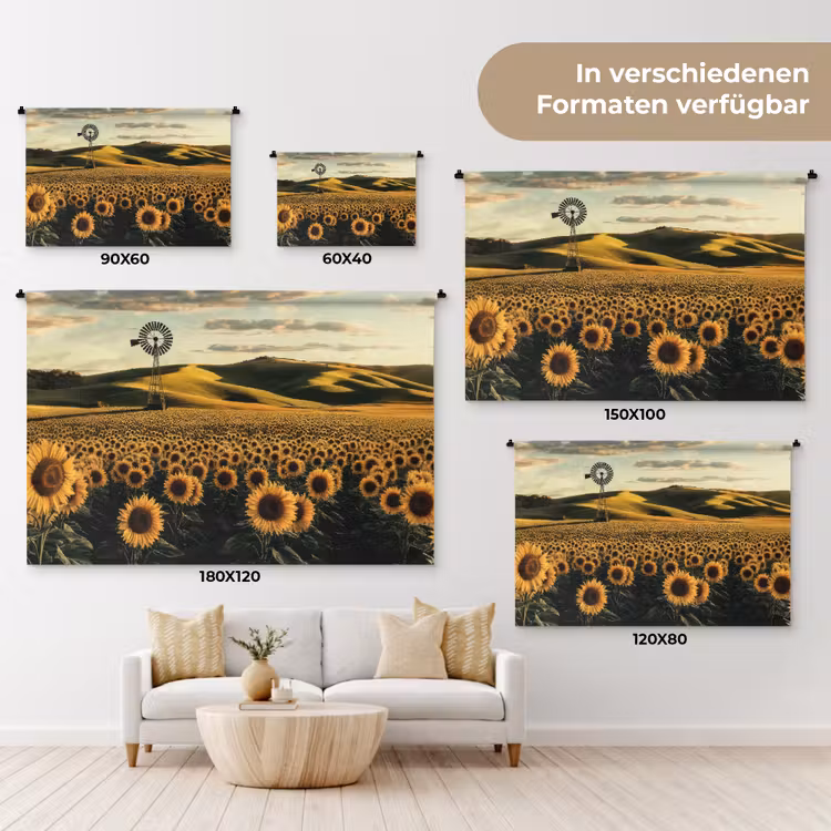 Zonnebloem - Veld - Windmolen Wandkleed katoen klein -tsfeer8_DE