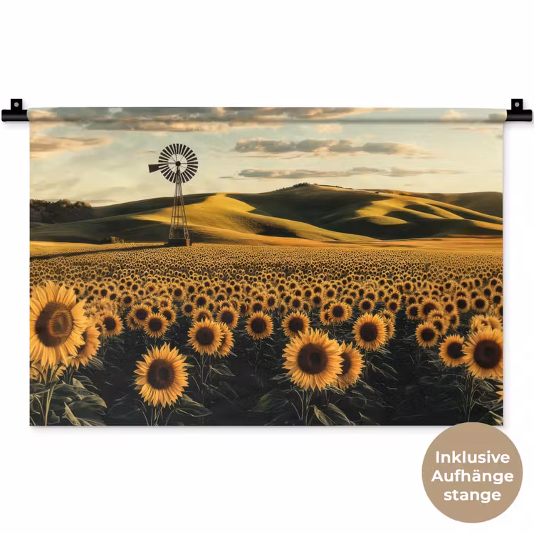 Zonnebloem - Veld - Windmolen Wandkleed katoen klein -t3d_DE