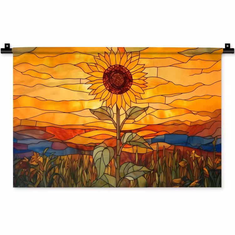 Zonnebloem - Mozaïek - Zonsondergang - Geel Wandkleed katoen klein -zz3d