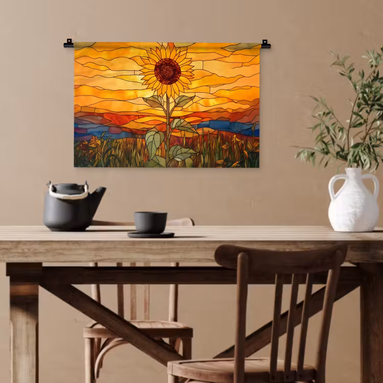 Zonnebloem - Mozaïek - Zonsondergang - Geel Wandkleed katoen klein -sfeer6