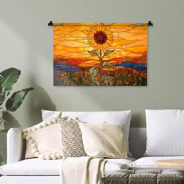 Zonnebloem - Mozaïek - Zonsondergang - Geel Wandkleed katoen klein -sfeer7
