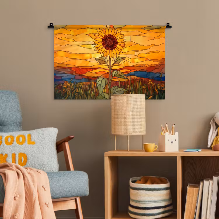 Zonnebloem - Mozaïek - Zonsondergang - Geel Wandkleed katoen klein -wsfeer4_kind