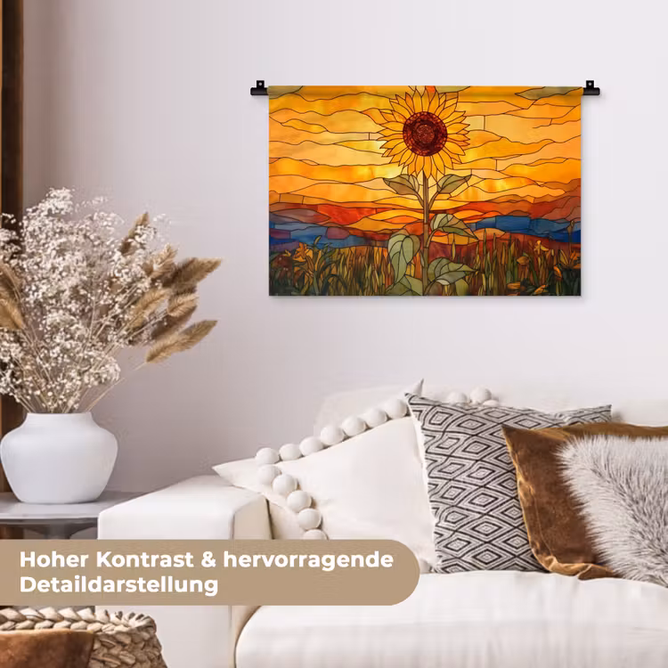 Zonnebloem - Mozaïek - Zonsondergang - Geel Wandkleed katoen klein -tsfeer1_DE