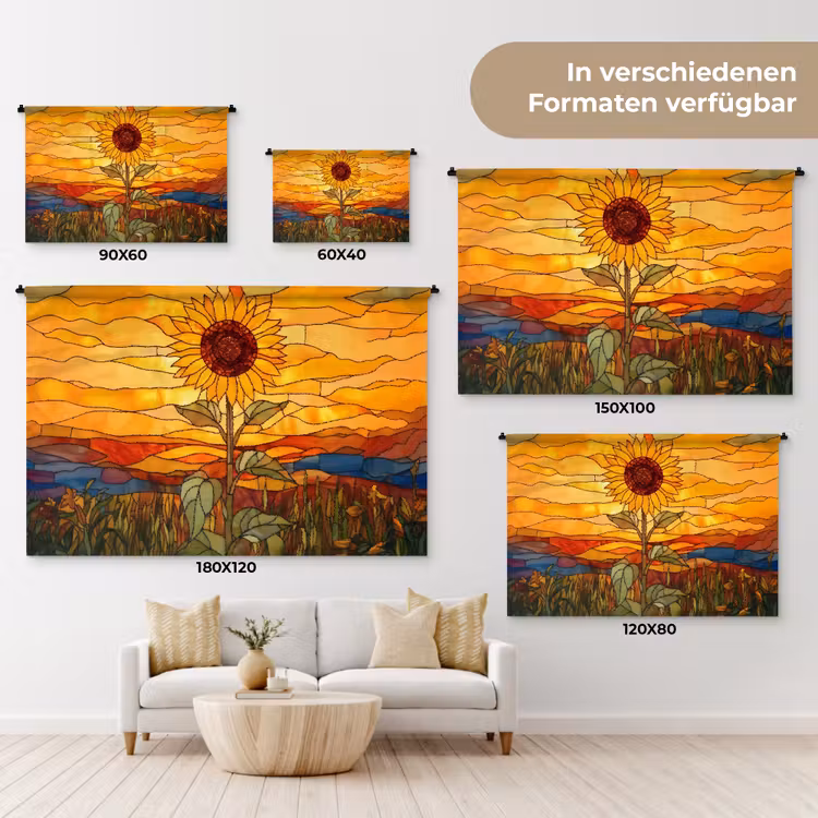 Zonnebloem - Mozaïek - Zonsondergang - Geel Wandkleed katoen klein -tsfeer8_DE
