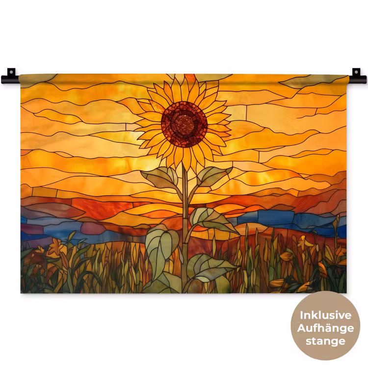 Zonnebloem - Mozaïek - Zonsondergang - Geel Wandkleed katoen klein -t3d_DE
