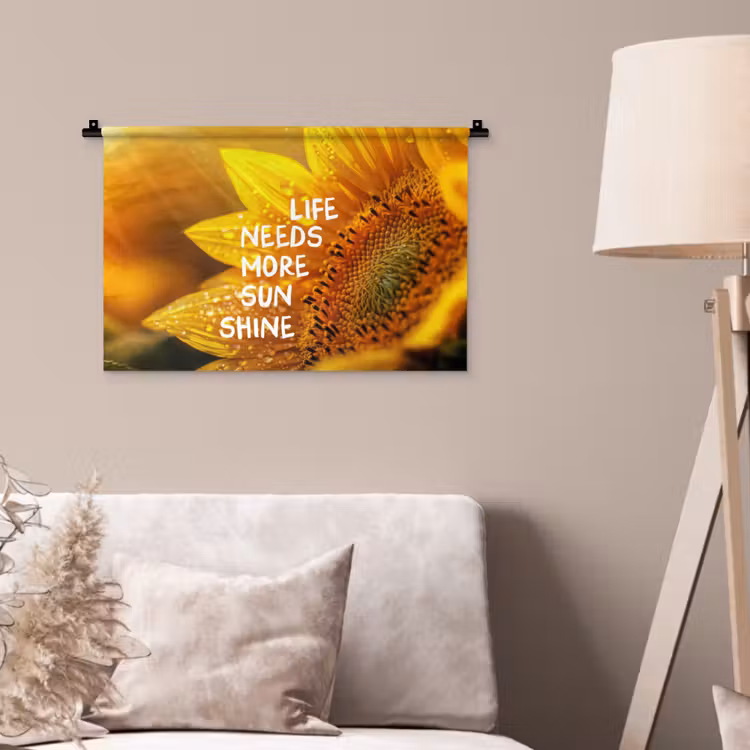 Zonnebloem - Close up - Geel - Quote Wandkleed katoen klein -sfeer4