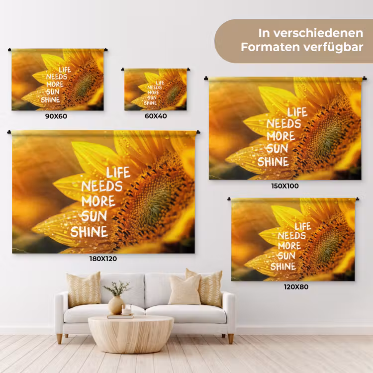 Zonnebloem - Close up - Geel - Quote Wandkleed katoen klein -tsfeer8_DE
