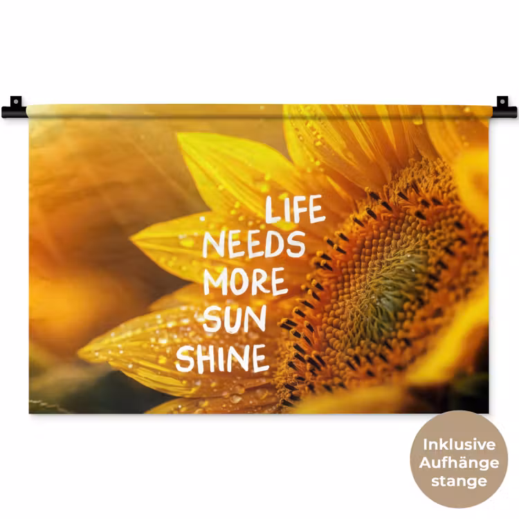 Zonnebloem - Close up - Geel - Quote Wandkleed katoen klein -t3d_DE