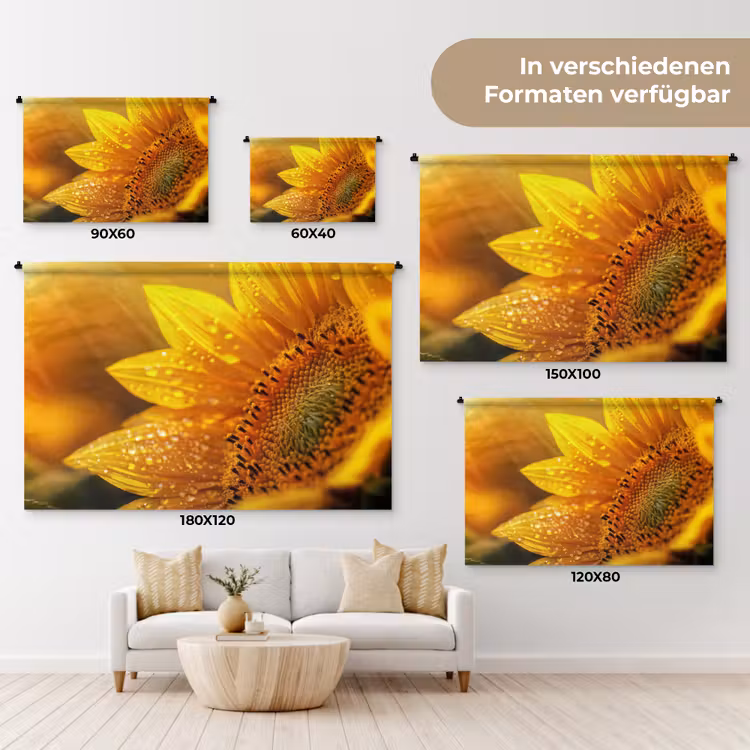 Zonnebloem - Dauwdruppels - Geel - Zonlicht Wandkleed katoen klein -tsfeer8_DE
