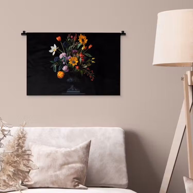 Zonnebloemen - Boeket - Kleurrijk Wandkleed katoen klein -sfeer4