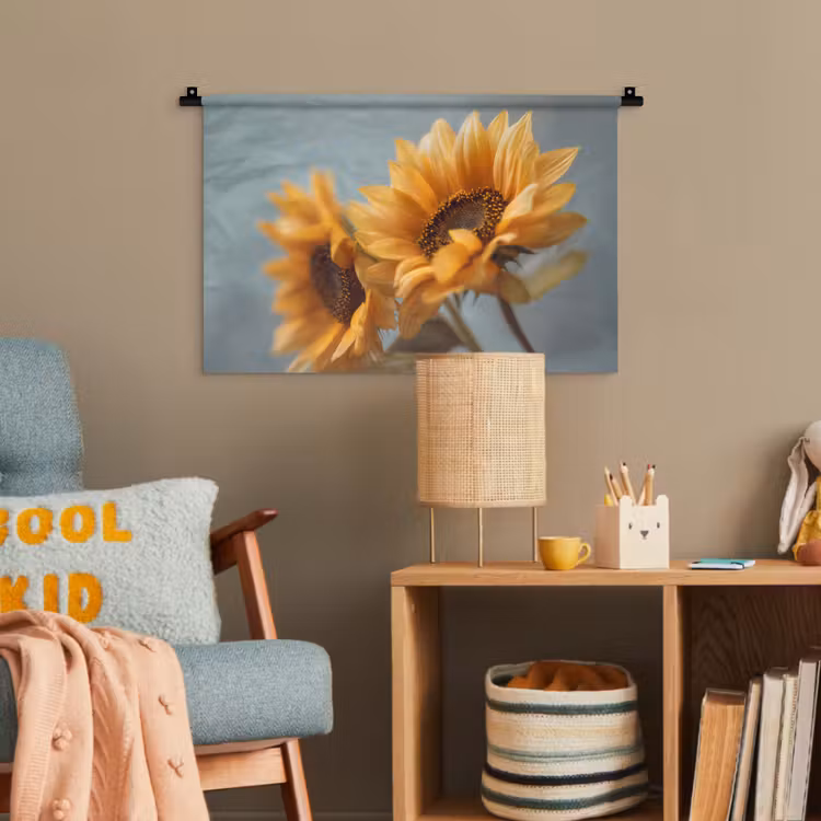 Zonnebloemen - Geel - Wazig Wandkleed katoen klein -wsfeer4_kind
