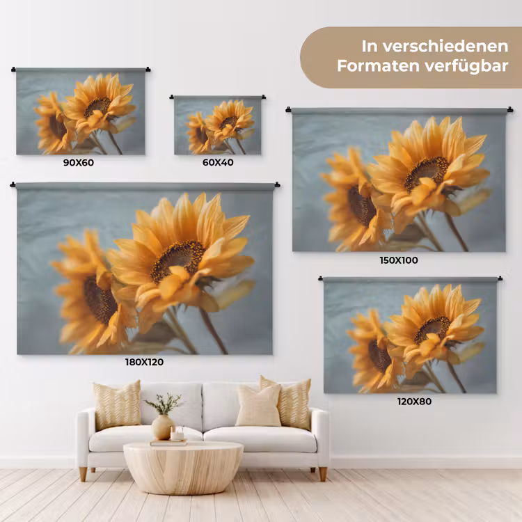 Zonnebloemen - Geel - Wazig Wandkleed katoen klein -tsfeer8_DE
