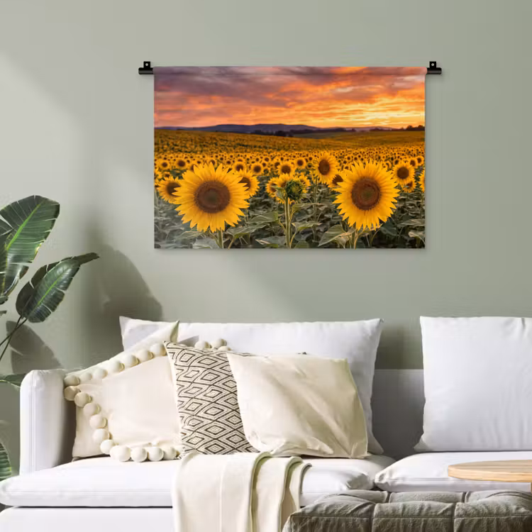 Zonnebloemen - Heuvellandschap - Geel Wandkleed katoen klein -sfeer7