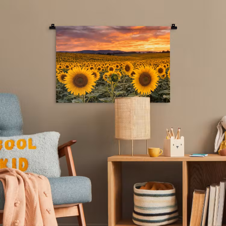 Zonnebloemen - Heuvellandschap - Geel Wandkleed katoen klein -wsfeer4_kind
