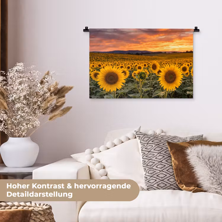 Zonnebloemen - Heuvellandschap - Geel Wandkleed katoen klein -tsfeer1_DE