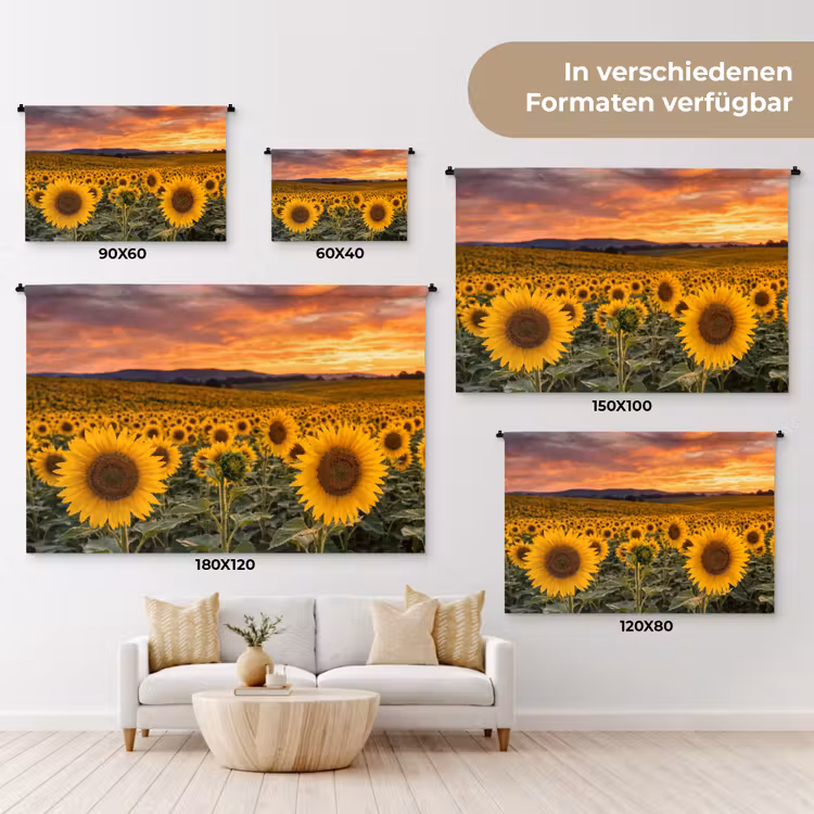Zonnebloemen - Heuvellandschap - Geel Wandkleed katoen klein -tsfeer8_DE