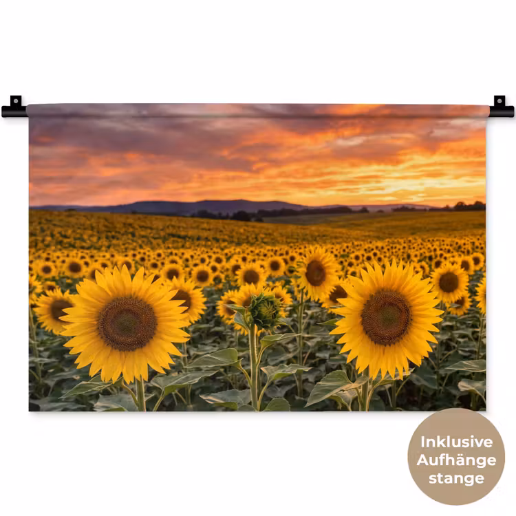 Zonnebloemen - Heuvellandschap - Geel Wandkleed katoen klein -t3d_DE