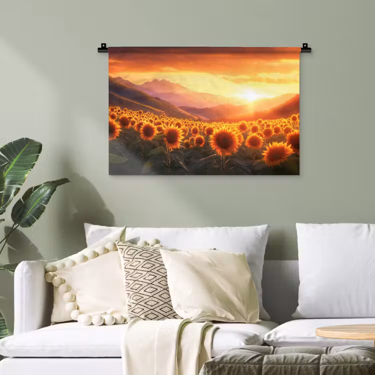 Zonnebloemen - Zonsondergang - Landschap Wandkleed katoen klein -sfeer7