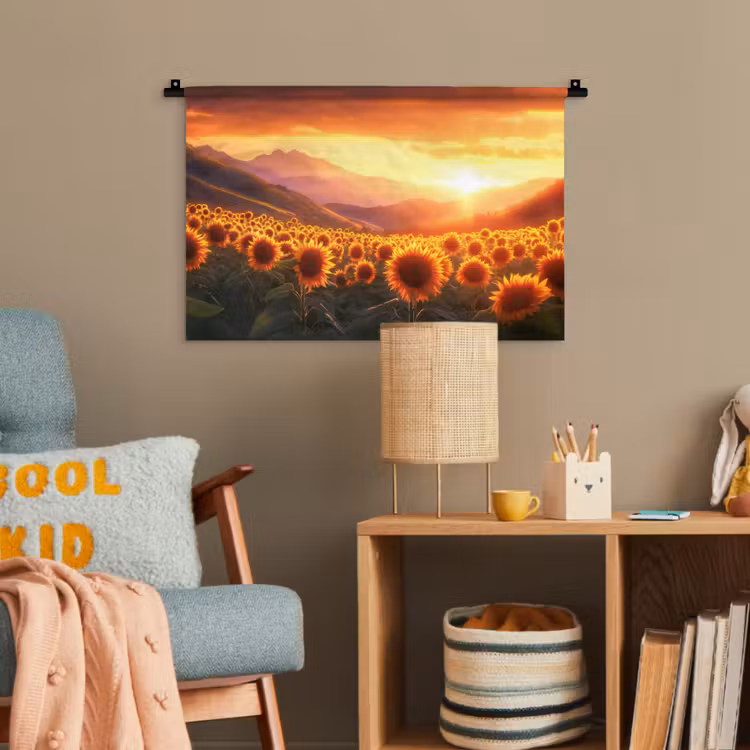 Zonnebloemen - Zonsondergang - Landschap Wandkleed katoen klein -wsfeer4_kind