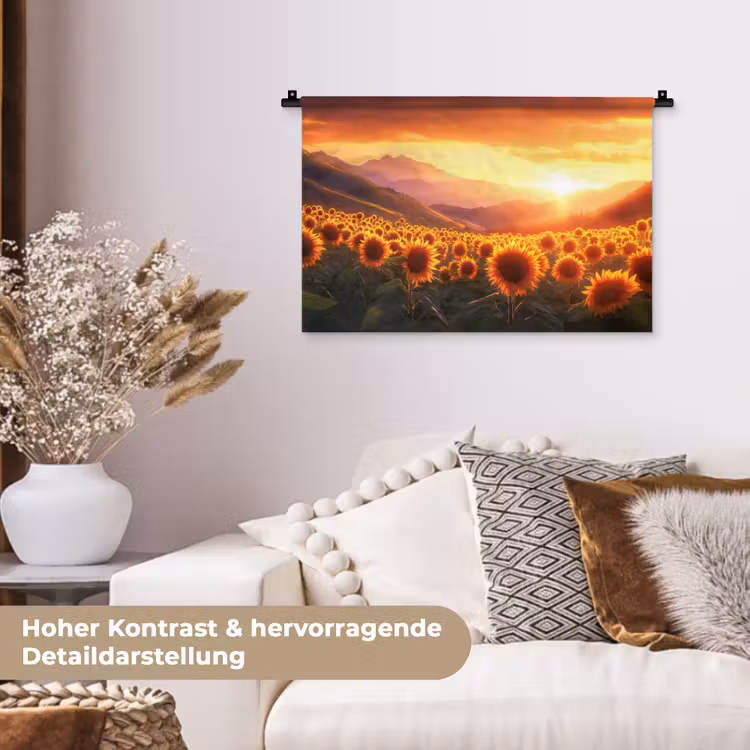 Zonnebloemen - Zonsondergang - Landschap Wandkleed katoen klein -tsfeer1_DE