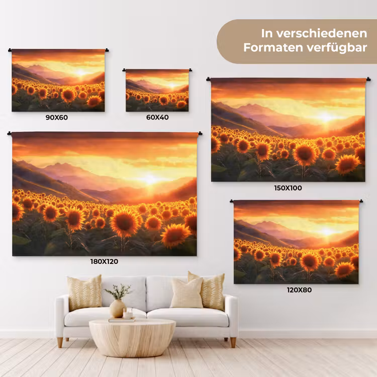 Zonnebloemen - Zonsondergang - Landschap Wandkleed katoen klein -tsfeer8_DE