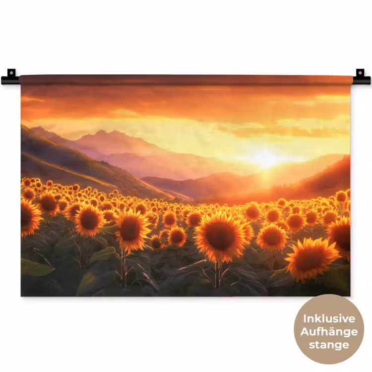 Zonnebloemen - Zonsondergang - Landschap Wandkleed katoen klein -t3d_DE