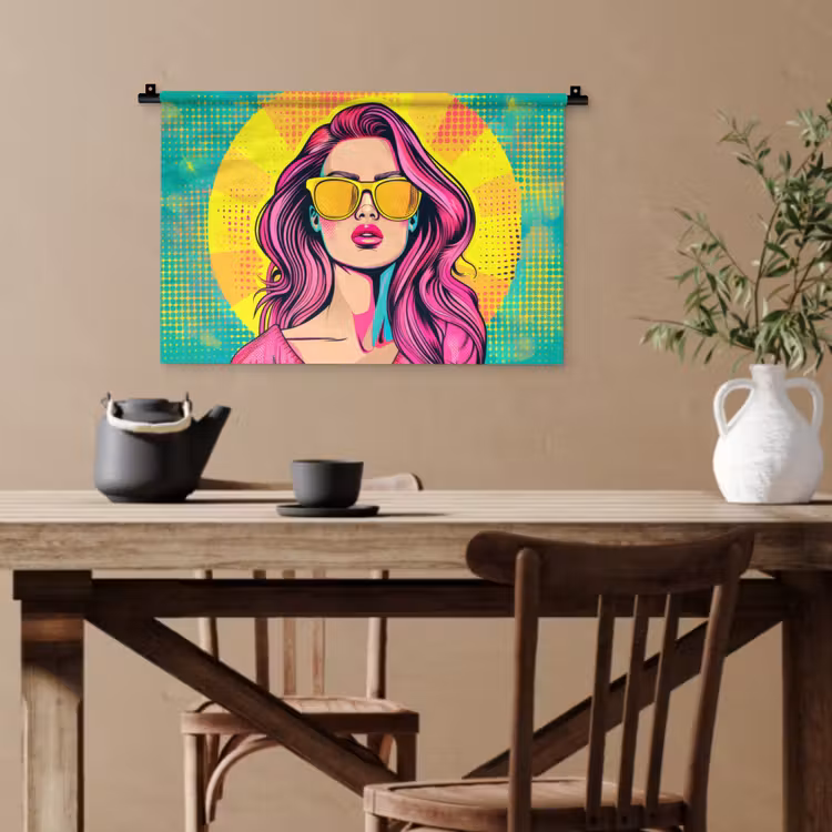 Zonnebril - Vrouw - Zonnig - Geel Wandkleed katoen klein -sfeer6