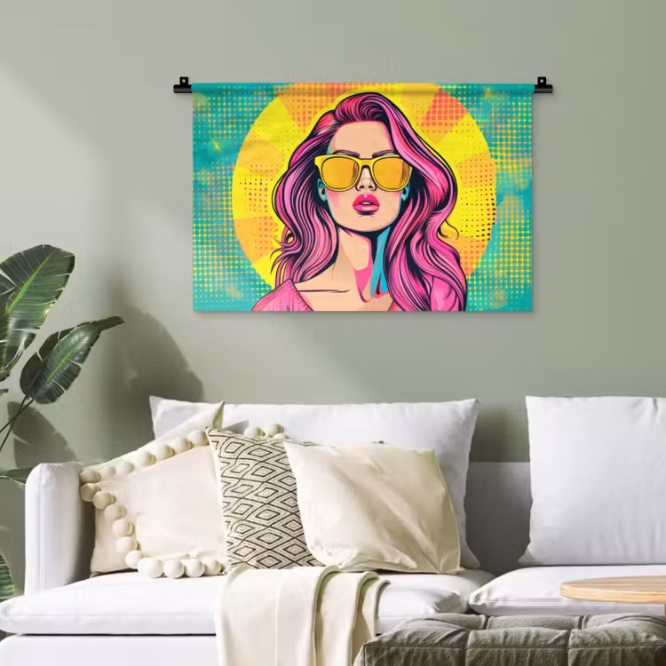 Zonnebril - Vrouw - Zonnig - Geel Wandkleed katoen klein -sfeer7