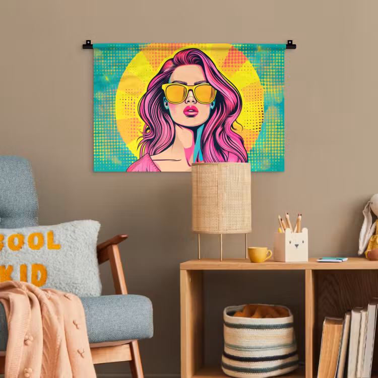 Zonnebril - Vrouw - Zonnig - Geel Wandkleed katoen klein -wsfeer4_kind