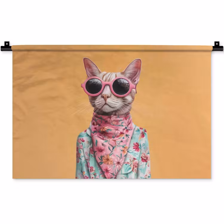 Zonnebril - Kat - Sjaal - Bloemen Wandkleed katoen klein -zz3d