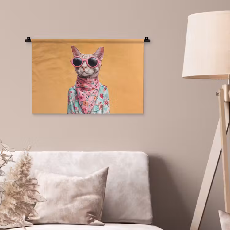 Zonnebril - Kat - Sjaal - Bloemen Wandkleed katoen klein -sfeer4