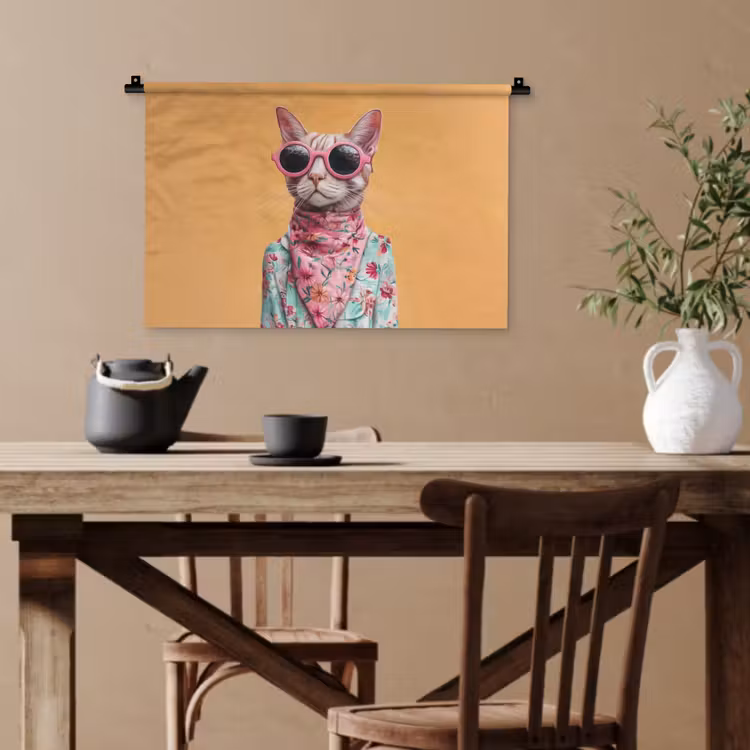 Zonnebril - Kat - Sjaal - Bloemen Wandkleed katoen klein -sfeer6