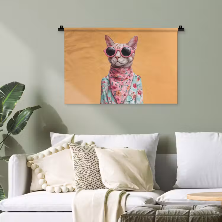 Zonnebril - Kat - Sjaal - Bloemen Wandkleed katoen klein -sfeer7