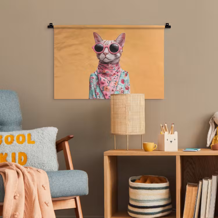 Zonnebril - Kat - Sjaal - Bloemen Wandkleed katoen klein -wsfeer4_kind