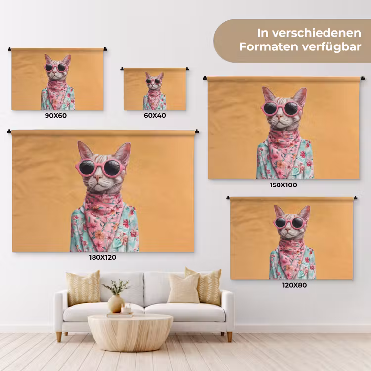 Zonnebril - Kat - Sjaal - Bloemen Wandkleed katoen klein -tsfeer8_DE