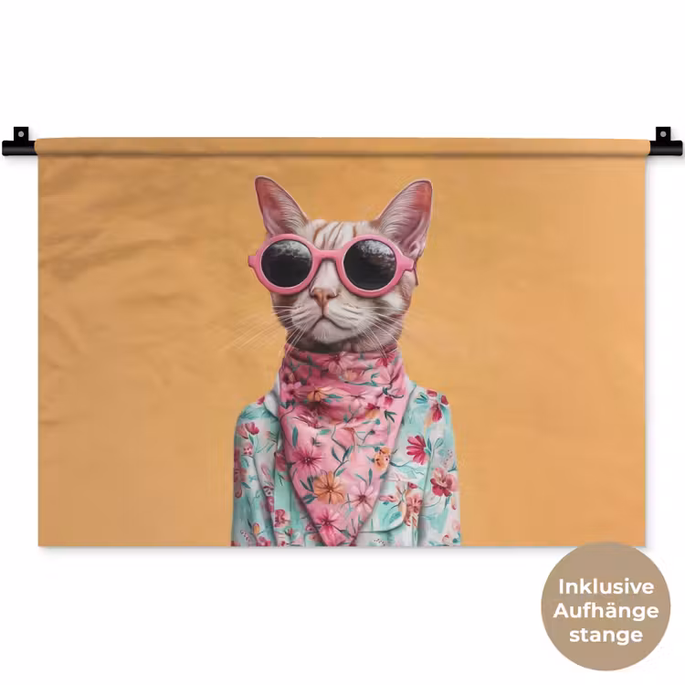 Zonnebril - Kat - Sjaal - Bloemen Wandkleed katoen klein -t3d_DE