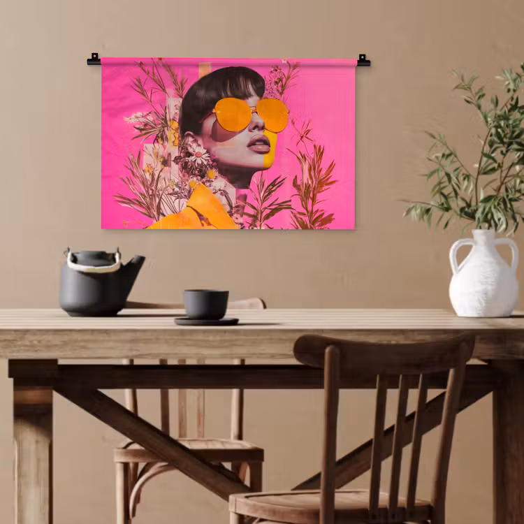 Zonnebril - Oranje - Vrouw - Planten Wandkleed katoen klein -sfeer6