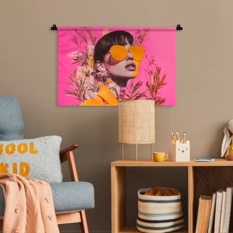 Zonnebril - Oranje - Vrouw - Planten Wandkleed katoen klein -wsfeer4_kind