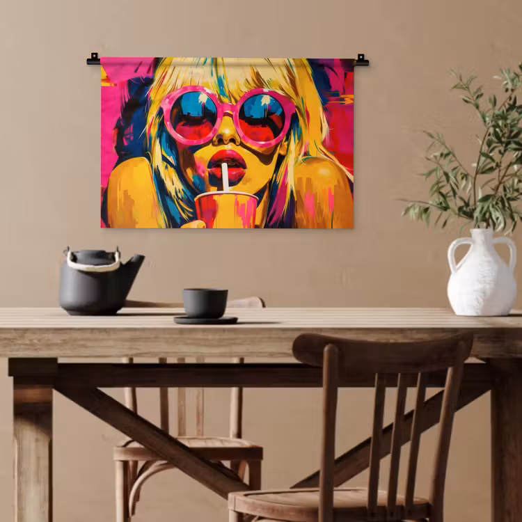 Zonnebril - Roze - Vrouw - Rietje Wandkleed katoen klein -sfeer6