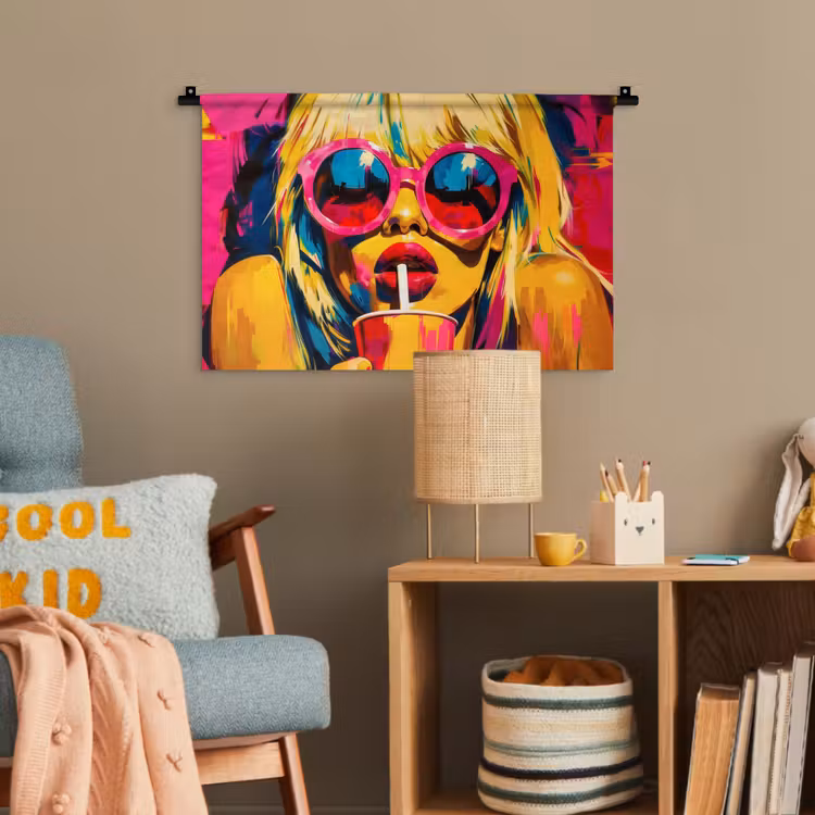 Zonnebril - Roze - Vrouw - Rietje Wandkleed katoen klein -wsfeer4_kind