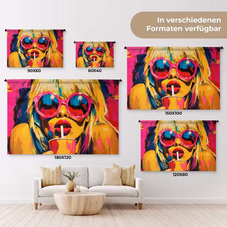 Zonnebril - Roze - Vrouw - Rietje Wandkleed katoen klein -tsfeer8_DE