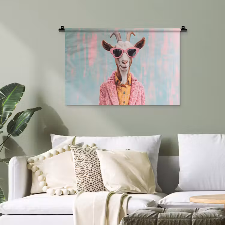 Zonnebril - Roze - Geit - Horen Wandkleed katoen klein -sfeer7