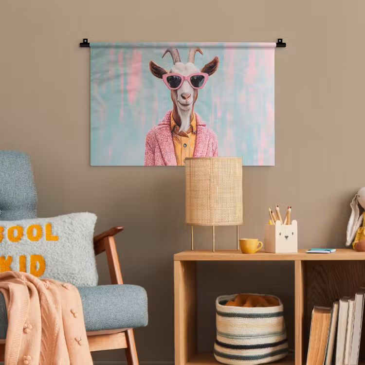 Zonnebril - Roze - Geit - Horen Wandkleed katoen klein -wsfeer4_kind
