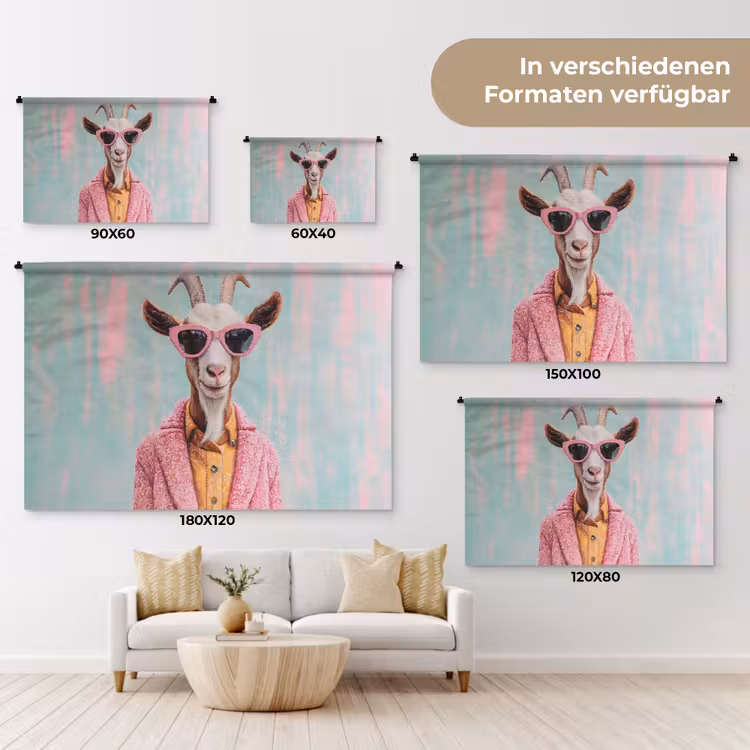 Zonnebril - Roze - Geit - Horen Wandkleed katoen klein -tsfeer8_DE